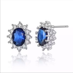 New Women’s 925 Silver Sunflower Sapphire Stud Earrings